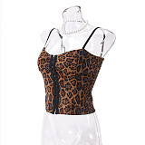 SUPER WHOLESALE | New Leopard Print Strappy Top – Slimming Sleeveless Design with Taped Button Front, Cut-Out Back