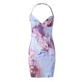 SUPER WHOLESALE | Sexy Spaghetti Strap Dress – Cut-Out Color Block Print V-Neck Tie-Waist Slimming Bodycon Dress