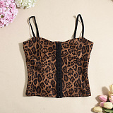 SUPER WHOLESALE | New Leopard Print Strappy Top – Slimming Sleeveless Design with Taped Button Front, Cut-Out Back