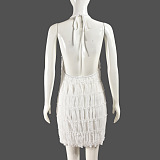SUPER WHOLESALE | Backless Ruched Textured Fabric Dress – Breathable Tie-Back Bodycon Dress