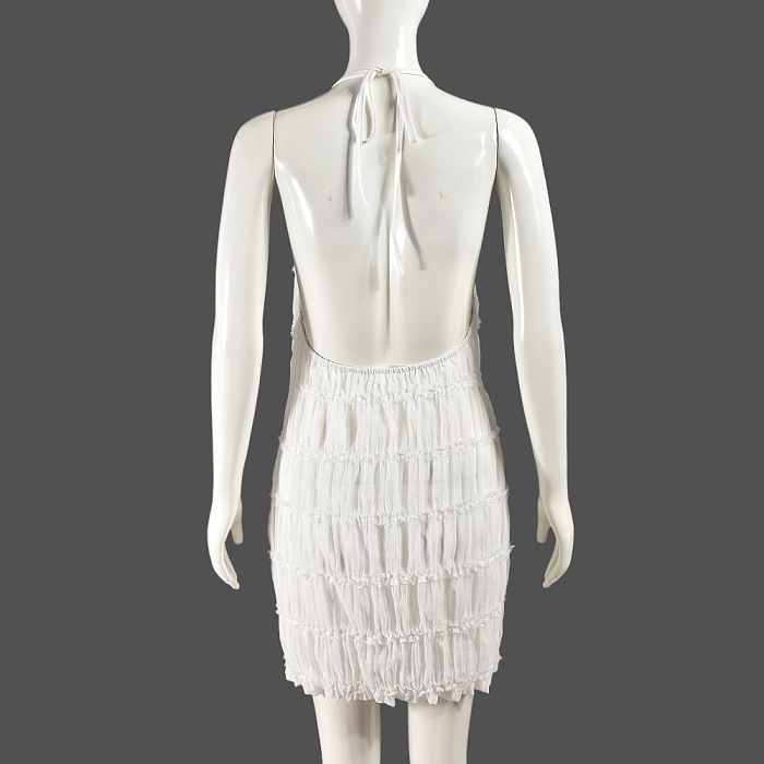 SUPER WHOLESALE | Backless Ruched Textured Fabric Dress – Breathable Tie-Back Bodycon Dress