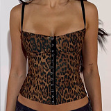 SUPER WHOLESALE | New Leopard Print Strappy Top – Slimming Sleeveless Design with Taped Button Front, Cut-Out Back