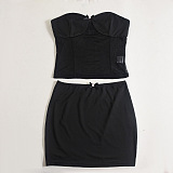 SUPER WHOLESALE | Strapless Patchwork Skirt Set