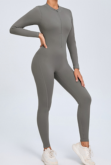 SUPER WHOLESALE | Open-back Front Zipped Jumpsuit in Grey