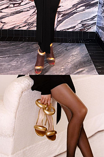 SUPER WHOLESALE | Gold Ankle Strap Thin Heel High Heels
