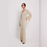 SUPER WHOLESALE | See Through Bat Sleeve Long Dress