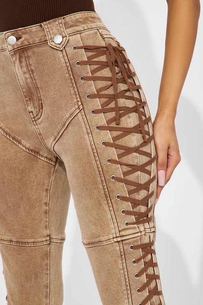 SUPER WHOLESALE | Side Lace Up Jeans