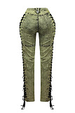 SUPER WHOLESALE |  SUPER WHOLESALE | Side Lace Up Jeans Green
