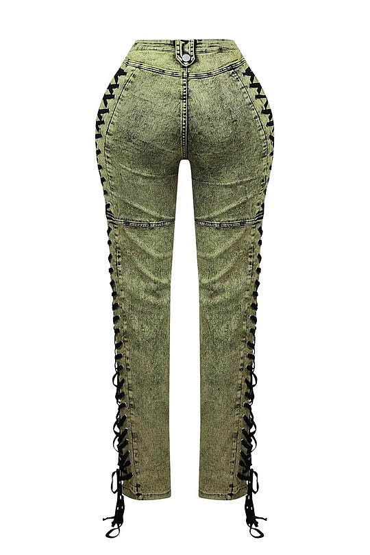 SUPER WHOLESALE |  SUPER WHOLESALE | Side Lace Up Jeans Green