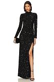 SUPER WHOLESALE | Split Sequin Long-Sleeve Maxi Dress – Elegant Socialite Evening Gown