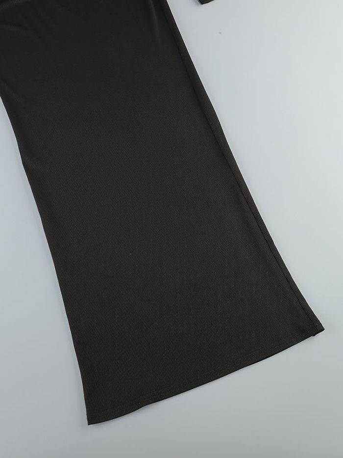 SUPER WHOLESALE | Black Long-Sleeve Cut-Out Dress with Metal Accents – Split Bodycon Dress