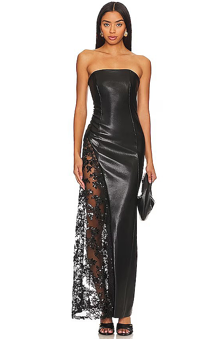 Leather Fashionable Strapless Lace Dress – Slim Fit Sexy Midi Dress