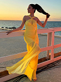 SUPER WHOLESALE | Halter Neck Mesh Panel Dress – Elegant Split Gown