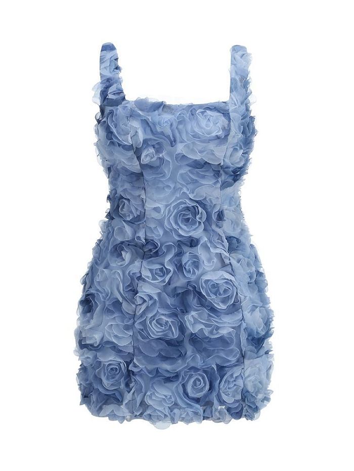 SUPER WHOLESALE | 3D Floral Solid Color Sexy Spaghetti Strap Dress – Backless Mini Dress