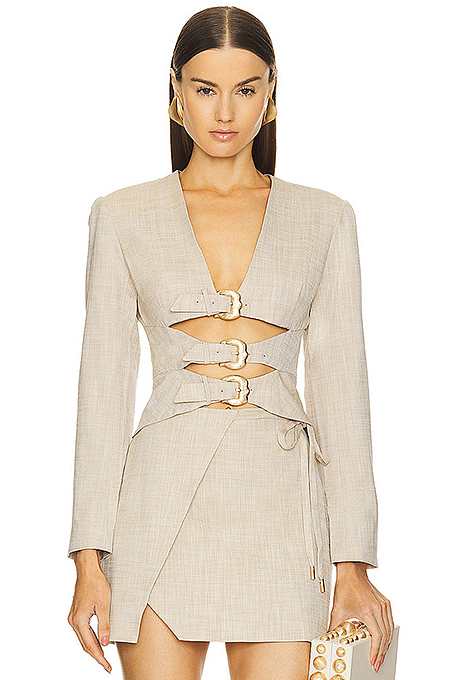 SUPER WHOLESALE |   Hollow-Out Long-Sleeve Top and Asymmetrical Tie Skirt Two-Piece Set