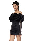 SUPER WHOLESALE | Floral Accent Sexy Strapless Dress with Sheer Mesh Long Sleeves – Bodycon Gown