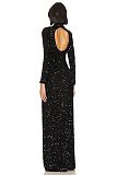 SUPER WHOLESALE | Split Sequin Long-Sleeve Maxi Dress – Elegant Socialite Evening Gown