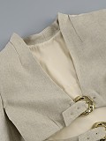 SUPER WHOLESALE |   Hollow-Out Long-Sleeve Top and Asymmetrical Tie Skirt Two-Piece Set