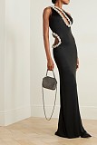 SUPER WHOLESALE | Rhinestone Halter Slim Fit Split Maxi Dress – Sexy Socialite Evening Gown