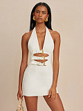 SUPER WHOLESALE |Sexy Cut-Out Backless Halter Dress with Metal Accents – Elegant Mini Dress