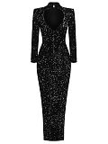 SUPER WHOLESALE | Split Sequin Long-Sleeve Maxi Dress – Elegant Socialite Evening Gown