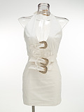 SUPER WHOLESALE |Sexy Cut-Out Backless Halter Dress with Metal Accents – Elegant Mini Dress