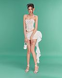 SUPER WHOLESALE | Lace Mesh Trim Strapless Back-Tie Bodycon Dress – Slim Fit Two-Piece Set