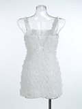 SUPER WHOLESALE | 3D Floral Solid Color Sexy Spaghetti Strap Dress – Backless Mini Dress