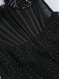 SUPER WHOLESALE | Rhinestone Sexy Sheer Mesh Asymmetrical Dress – Slim Fit Strapless Gown