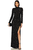 SUPER WHOLESALE | Split Sequin Long-Sleeve Maxi Dress – Elegant Socialite Evening Gown