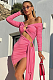SUPER WHOLESALE | Off-Shoulder Long-Sleeve Dress with Asymmetrical Sash – Mini Dress
