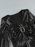 SUPER WHOLESALE | V-Neck Snake Accent Long-Sleeve PU Leather Bodycon Dress – New Autumn/Winter Dress