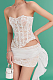 SUPER WHOLESALE | Lace Mesh Trim Strapless Back-Tie Bodycon Dress – Slim Fit Two-Piece Set