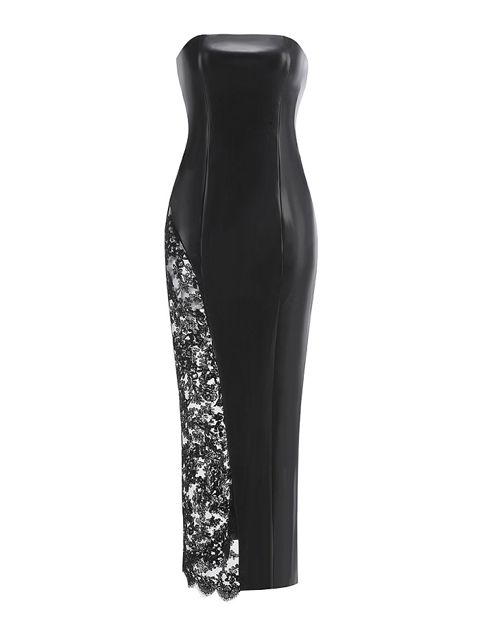Leather Fashionable Strapless Lace Dress – Slim Fit Sexy Midi Dress