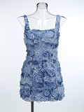 SUPER WHOLESALE | 3D Floral Solid Color Sexy Spaghetti Strap Dress – Backless Mini Dress