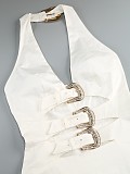 SUPER WHOLESALE |Sexy Cut-Out Backless Halter Dress with Metal Accents – Elegant Mini Dress