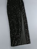 SUPER WHOLESALE | Split Sequin Long-Sleeve Maxi Dress – Elegant Socialite Evening Gown