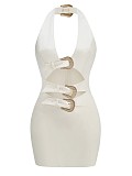 SUPER WHOLESALE |Sexy Cut-Out Backless Halter Dress with Metal Accents – Elegant Mini Dress