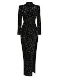 SUPER WHOLESALE | Split Sequin Long-Sleeve Maxi Dress – Elegant Socialite Evening Gown