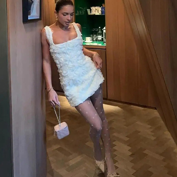 SUPER WHOLESALE | 3D Floral Solid Color Sexy Spaghetti Strap Dress – Backless Mini Dress