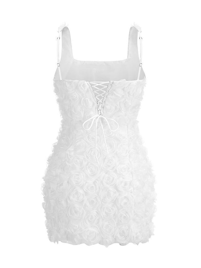 SUPER WHOLESALE | 3D Floral Solid Color Sexy Spaghetti Strap Dress – Backless Mini Dress