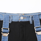 SUPER WHOLESALE | Hooded Long-Sleeve Denim Patchwork Sweatshirt Set