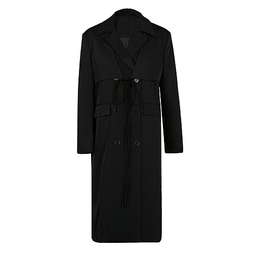 SUPER WHOLESALE | Faux Two-Piece Tie-Waist Over-the-Knee Long Coat