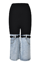 SUPER WHOLESALE | Color Block Patchwork Denim Capri Pants