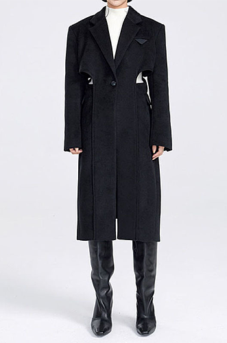 SUPER WHOLESALE | Faux Two-Piece Cut-Out Long Woolen Coat