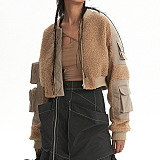 SUPER WHOLESALE | Shearling Patchwork Multi-Pocket Flight Jacket
