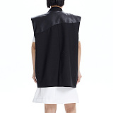 SUPER WHOLESALE | Wide Shoulder Patchwork PU Vest Jacket
