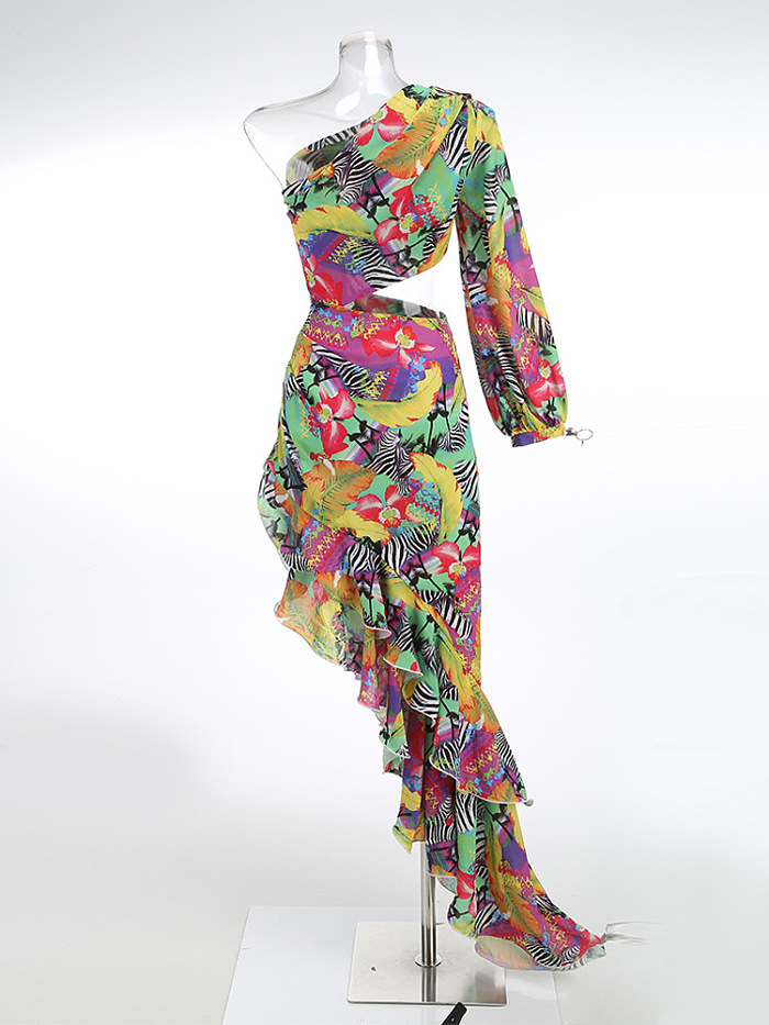 SUPER WHOLESALE | One-Shoulder Asymmetrical Ruffle Dress – Elegant Vacation Dress