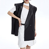 SUPER WHOLESALE | Wide Shoulder Patchwork PU Vest Jacket
