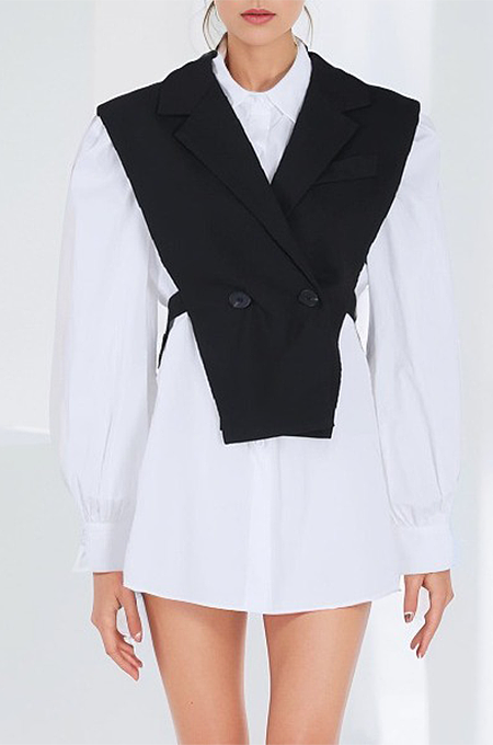 SUPER WHOLESALE | Color Block Blazer Vest Two-Piece Set